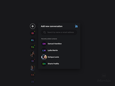 New Conversation UI Design contacts conversation dark theme gradient ildiesig ildiko ignacz ui ui design ui pattern ux ux design