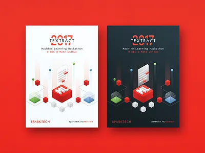 TEXTRACT 2017 - Machine Learning Hackathon by Sparktech 2017 dark hackathon isometric learning light machine ml poster red sparktech textract