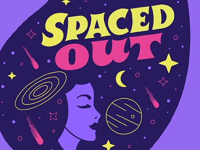 Spaced out galaxy hair illustration lettering planets purple space stars universe woman