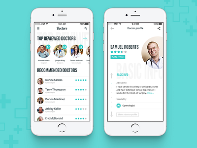 Doctor rating app app clean concept doctor ios list of doctors medicine mobile profile rating review ui