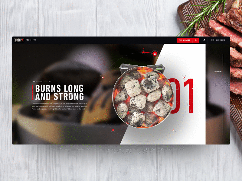 Weber Briquettes - Five Good Reasons briquettes food gif landing layout mediamonks recipes texture typography ui ux website