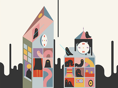 Cube War black castle cube dream family icon illustration larva logo retro vector visualization war warm windows worm