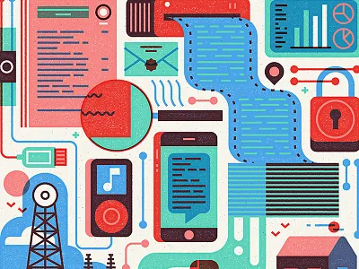 Big Data color design editorial flat graphic icon illustration retro tech texture vector vintage