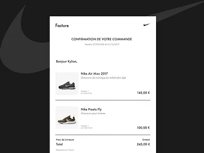 E-mail Receipt • Daily UI 017 dailyui email invoice nike product receipt sketch ui web