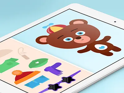 Interaction mode app bear character children design game illustration kids ui vector