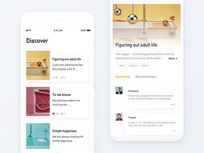 Read Exploration app card read social ui ux white