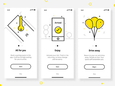 Onboarding - Parking app app cars friendly icon line parking product design registration ui ux white yellow