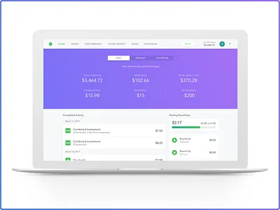 Acorns Web App 2.0 - Past acorns cards gradient invest web app