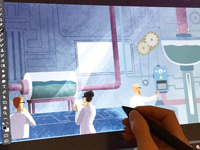 Lab interior illustration for animation after effects animation asset cinematic digital painting explainer camp illustration landscape school of motion