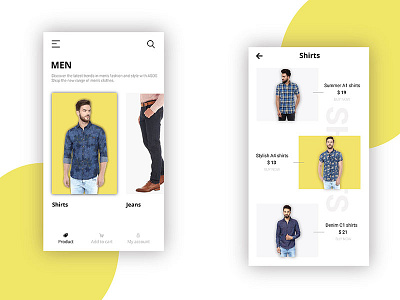 Ecommerce App app design icon illustration ios mobile app shirts typography ui ux vector web