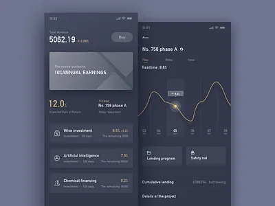one finance app(dark) bank card data finance iphonex mobile statistics ui ux