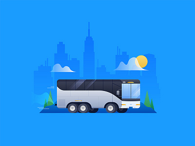 Bussin' around bus clouds icon iconography illustration illustrator new york sun travel