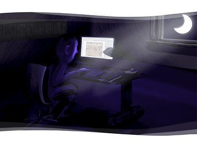 "In Design We Trust" Illustration designer editorial illustration moon night photoshop purple wacom working