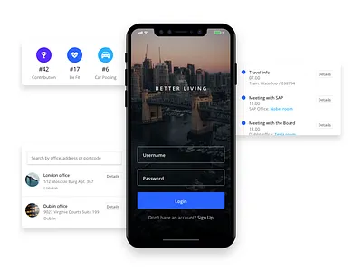 Company Engagement App app application clean employee interaction interface ios login minimal mobile news