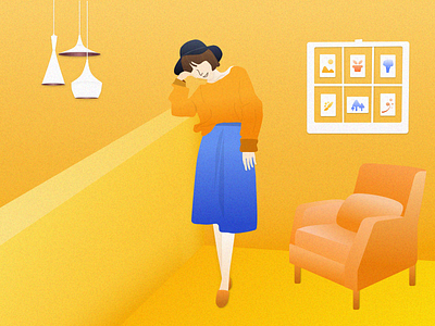 Illustration Design color colour girl illustration lamp painting sofa