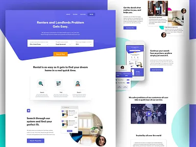 Rento Landing Page Concept colors gradient homepage house landing landlord rental tenant trend ui ux