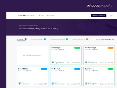Octopus Property - Broker Flow blue card dashboard financial fintech flow minimal product design ui dashboard ui design white