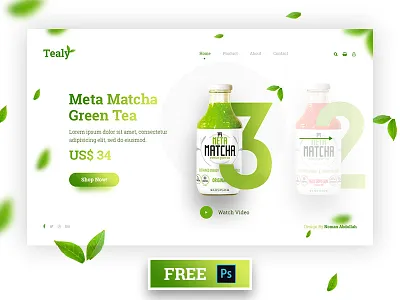 Tealy - Free Free Psd flat free freebie landing page minimal shop tea tealy trendy ui ux web