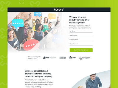 Kununu Claim Your Profile LP branding colortheory design glassdoor graphicdesign green jobs kununu landingpage network uiux webdesign