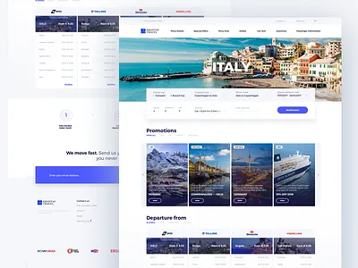 Krantas travel booking UI Homepage blue booking clean design flat menu navigation travel typography ui ux web