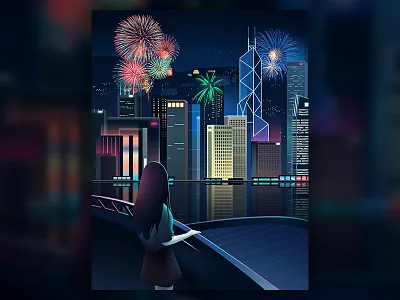 Hope firework girl harbour hongkong illustration ship victoria