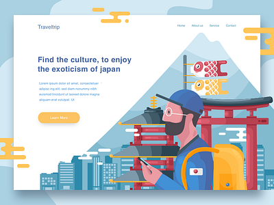 Traveltrip landing page concept blue desktop illustration illustrator japan landing page travel vector website