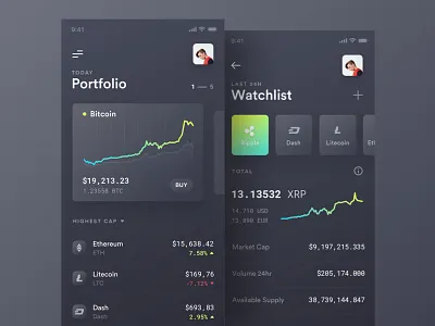 CryptoUI app betraydan bitcoin clean cryptocurrency dark minimal ui ux