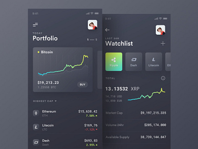 CryptoUI app betraydan bitcoin clean cryptocurrency dark minimal ui ux