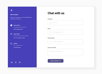 Williams - Contact Us Screen chat form chat with us chat with us page chat with us screen contact form contact page contact screen contact support contact us contact us form contact us page contact us screen get in touch support page support screen ui ui design uiux design web design web designer