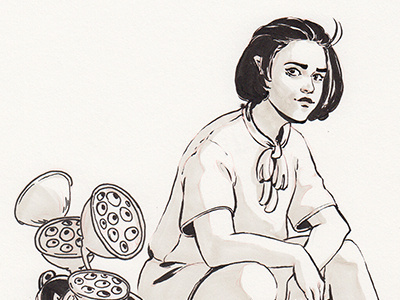 Gatherer art artwork concept art drawing fantasy gatherer girl illustration ink inktober plants toad