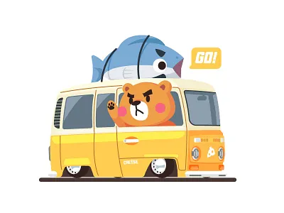 MrBear & MrFish (GO) bear bus fish t2 vw
