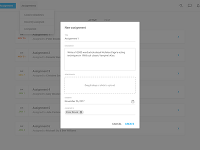 Creating a New Assignment assignment design editor forms interface material design organize ui ux web
