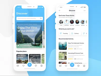 Discover Tourist Destinations blue clean design discover flat ios iphone iphonex material ui ux white