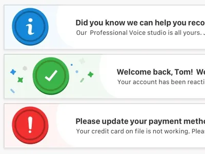Banner States banner blue clean design system green icon illustration information red success ui ux