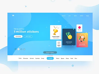 Website Headers camera dating app education illustration landing page medal money music sticker trophy vector website
