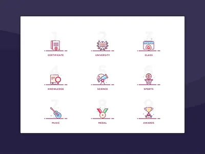 Icons#08/12 awards certificate class icons knowledge medal music science sports university