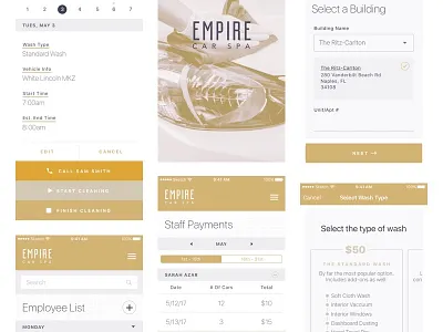Manager flow for Empire Car Spa app car wash design florida flow gold ios ui ux