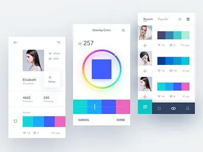 Color palettes app exploration adjustments app colors concept exploration ios mobile palette profile social ui
