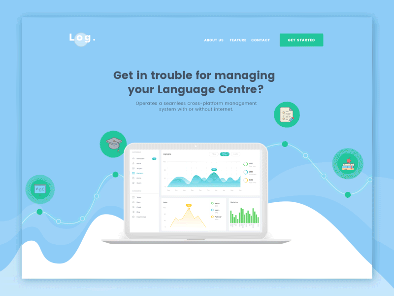 Log. Landing Page Header animation blue dashboard education illustration interaction landing page vector website