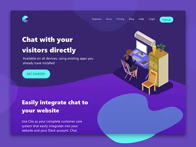 Clio - Support chat messenger blob chat crypto illustration landing purple