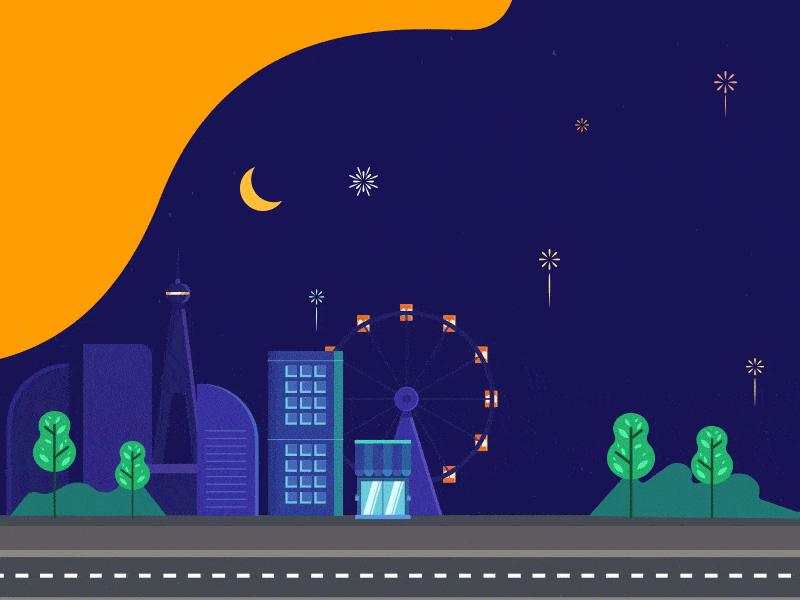 Colorful City Skyline 2018 aftereffect building city color gif happynewyear illustrations season skyline