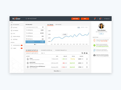 Payoneer Dashboard activity application balance dashboard finance financial graphs ui ux web