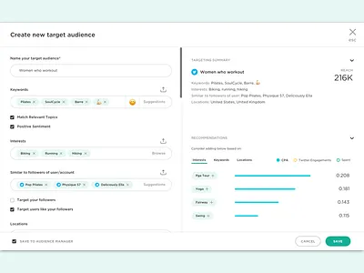 Recommendations ads composer data form preview recommendations target audience ui ux visual design