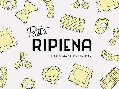 Pasta Ripiena art deco branding custom type food grey italian pasta restaurant script type typography yellow