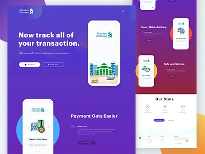 Simple Landing Page Concept V2 bank app colorful finance fresh gradient illustration ios iphone landing mobile bank payment ui