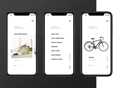 Minimal Bike Rental App app bike clean iphone x minimal mobile rent san francisco shop ui ux