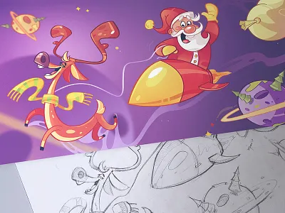 Santa cartoon character christmas drawing fun newyear santa sketch