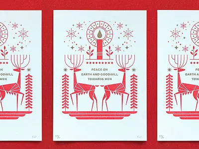 Christmas Card candle card christmas deer holiday illustration leaf snowflake tree typography