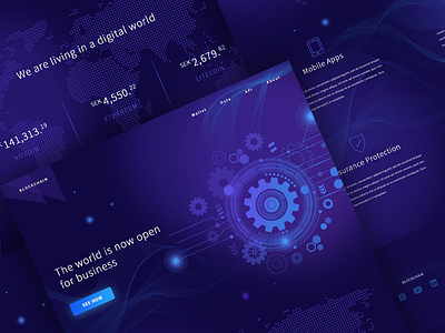 Blockchain bitcoin blockchain business cryptocurrency ethereum landing litecoin map technology typography ui world