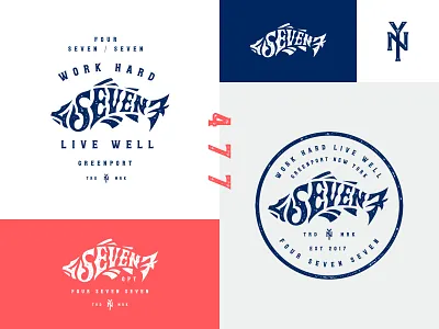 4SEVEN7 Logo 4 badge blue branding fish logo monogram ny